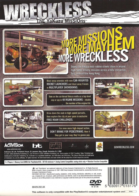 Wreckless - Missions Yakuzas — box-2D-back (EU)