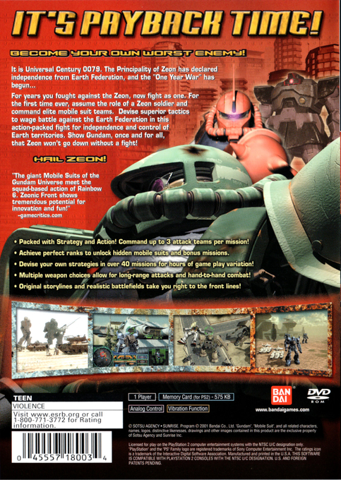 Mobile Suit Gundam - Zeonic Front — box-2D-back (US)