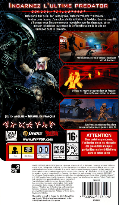 Aliens Versus Predator - Requiem — box-2D-back (FR)