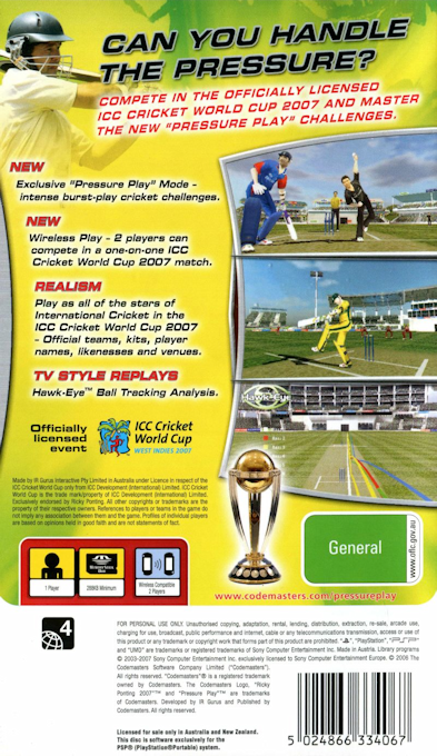 Brian Lara 2007 Pressure Play — box-2D-back (AU)