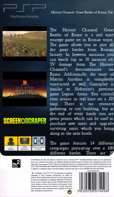 History Channel - Great Battles of Rome, The — box-2D-back (SS)