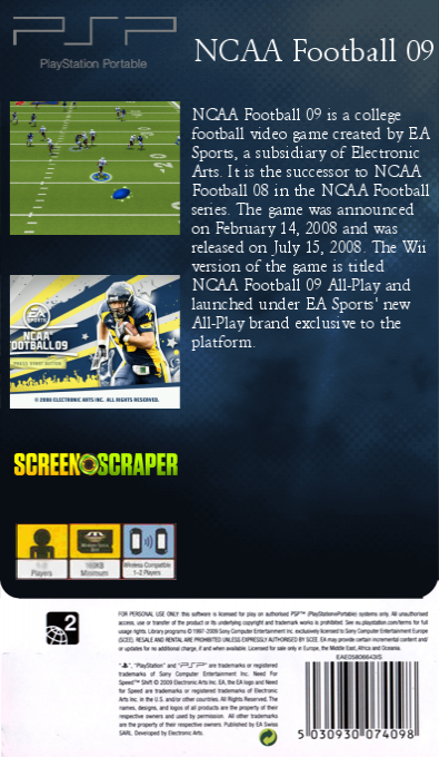 NCAA Football 09 — box-2D-back (SS)