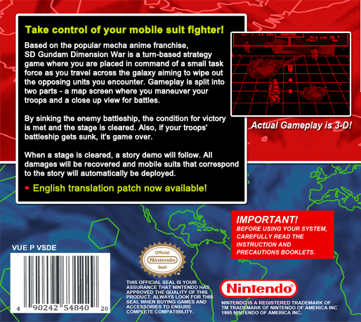 Sd Gundam - Dimension War — box-2D-back (US)
