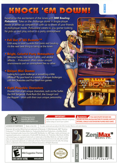 Amf Bowling Pinbusters! — box-2D-back (US)
