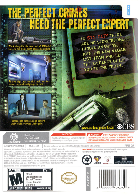 CSI - Crime Scene Investigation - Deadly Intent — box-2D-back (US)