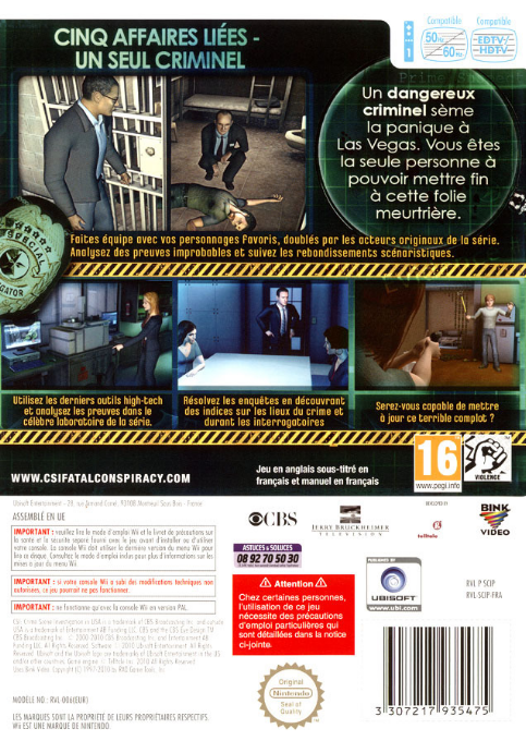 CSI - Fatal Conspiracy — box-2D-back (FR)