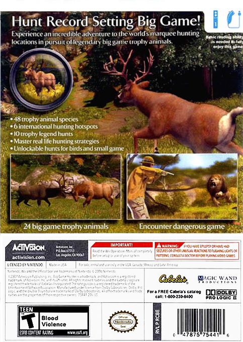 Cabela's Big Game Hunter 2010 — box-2D-back (US)