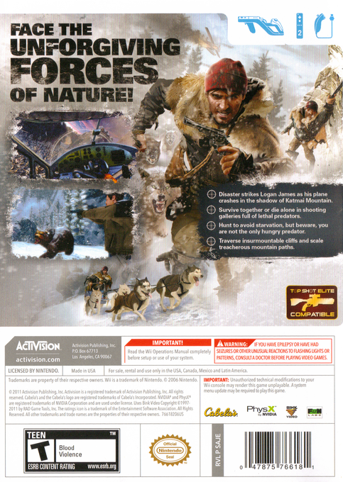 Cabela's Survival - Shadows Of Katmai — box-2D-back (US)
