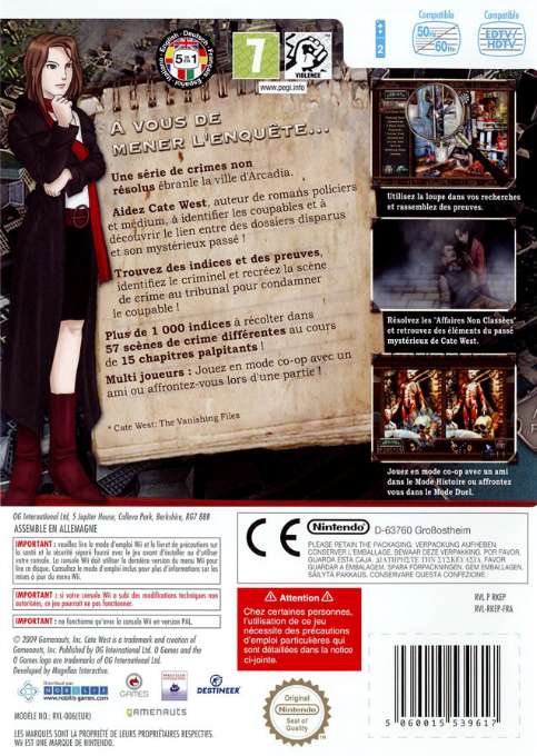 Cate West - The Vanishing Files — box-2D-back (FR)