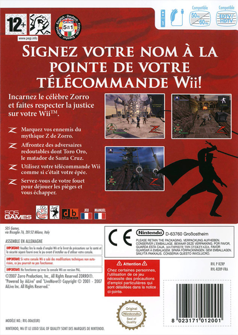Destinée De Zorro, La — box-2D-back (FR)