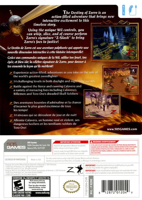 Destinée De Zorro, La — box-2D-back (US)
