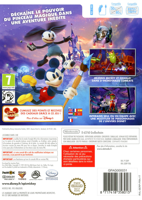 Disney Epic Mickey 2 - The Power Of Two — box-2D-back (FR)