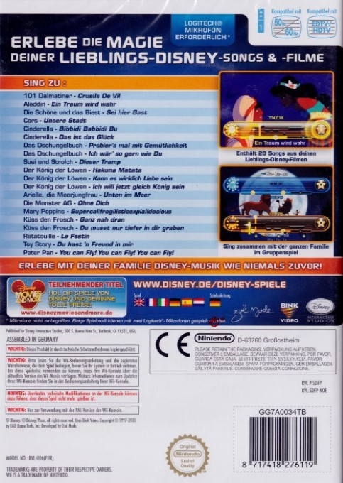 Disney Sing It - Les Plus Belles Chansons Des Films Disney — box-2D-back (DE)
