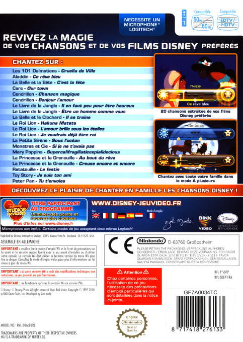 Disney Sing It - Les Plus Belles Chansons Des Films Disney — box-2D-back (FR)