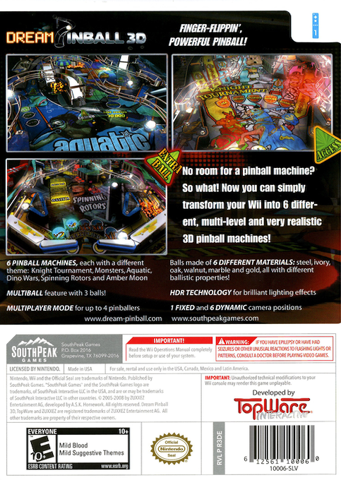 Dream Pinball 3d — box-2D-back (US)