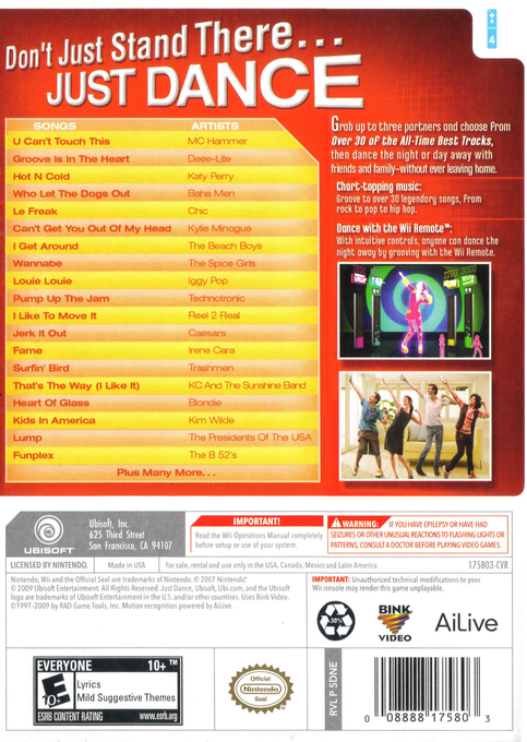 Just Dance Wii — box-2D-back (US)
