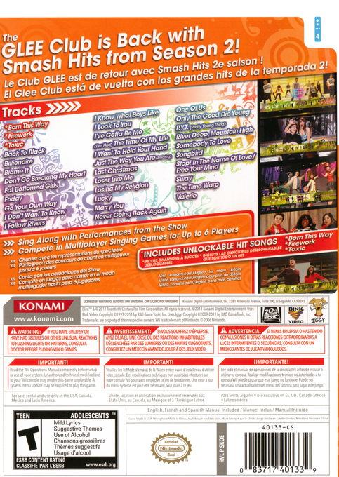 Karaoke Revolution Glee - Volume 3 — box-2D-back (US)