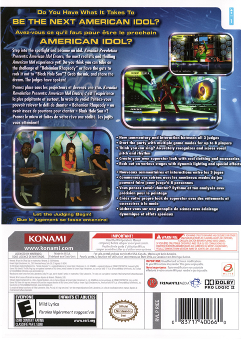 Karaoke Revolution Presents : American Idol Encore — box-2D-back (US)