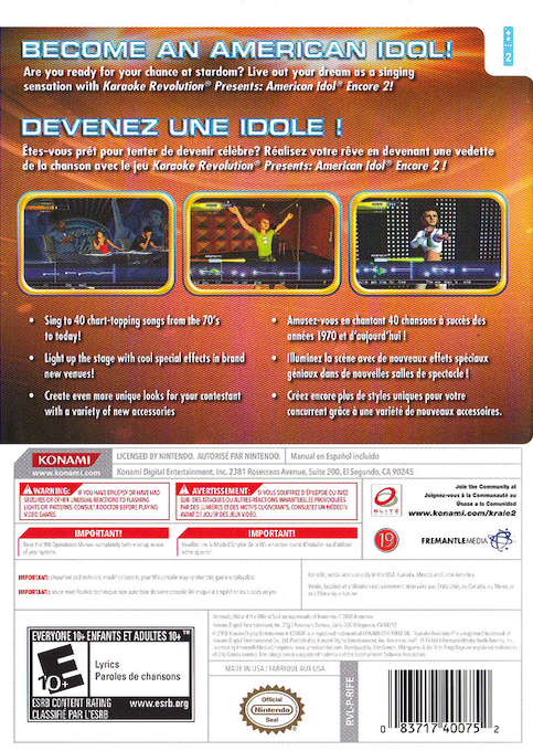 Karaoke Revolution Presents American Idol Encore 2 — box-2D-back (US)
