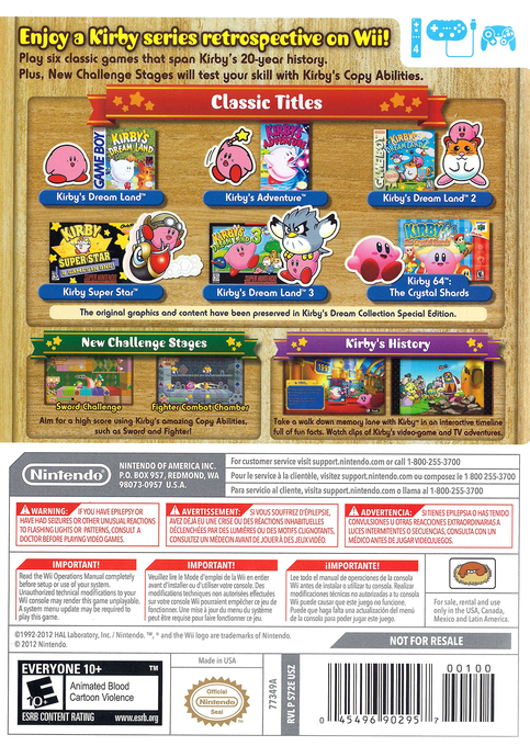 Kirby's Dream Collection - Special Edition — box-2D-back (US)