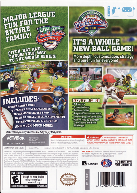 Little League World Series Baseball - Double Play — box-2D-back (US)
