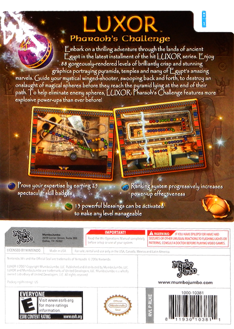 Luxor Pharaoh's Challenge — box-2D-back (US)