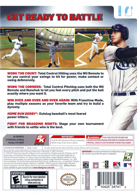 Major League Baseball 2k10 — box-2D-back (US)