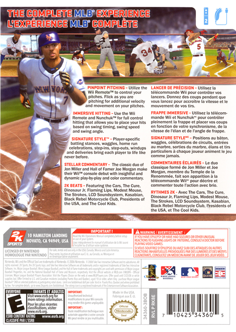 Major League Baseball 2k8 — box-2D-back (US)