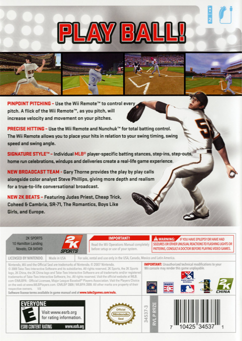 Major League Baseball 2k9 — box-2D-back (US)