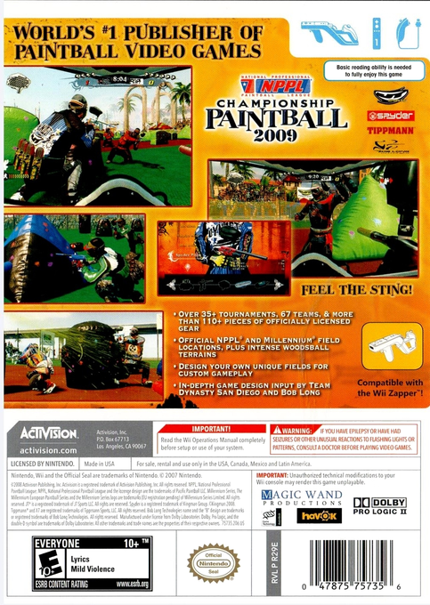 Millennium Championship Paintball 2009 — box-2D-back (US)