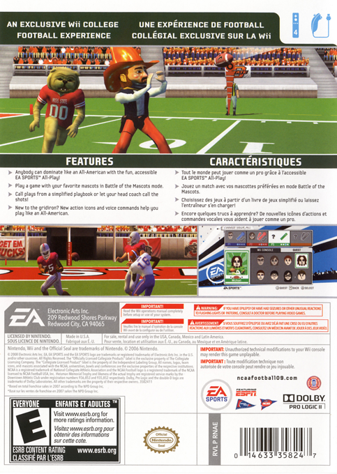 NCAA Football 09 - All-Play — box-2D-back (US)