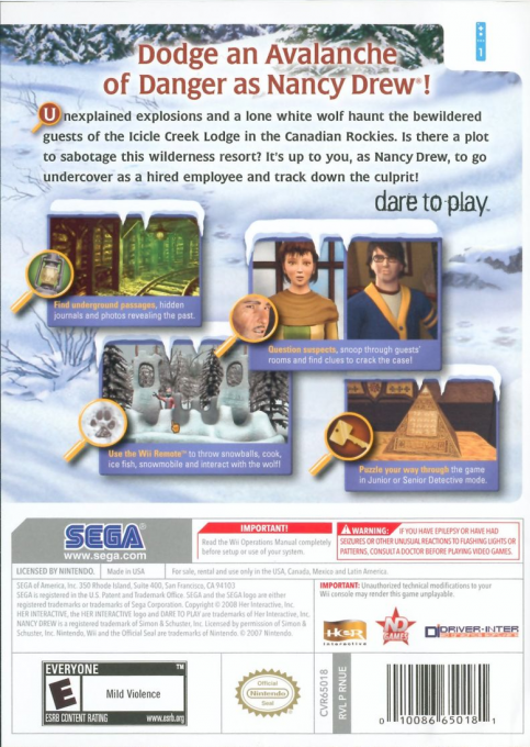 Nancy Drew - The White Wolf of Icicle Creek — box-2D-back (US)