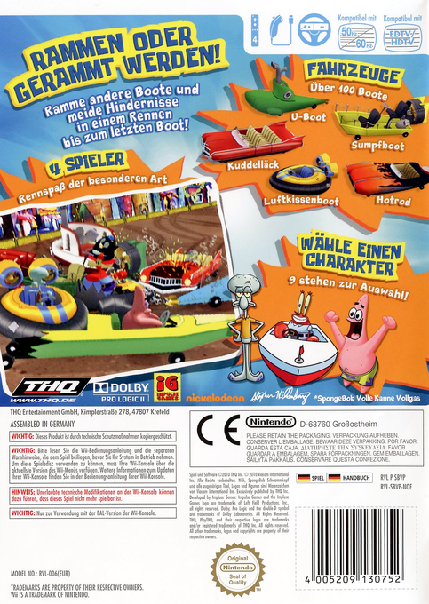 Spongebob's Boating Bash — box-2D-back (DE)