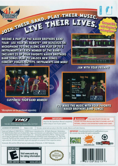 Rock University - The Naked Brothers - The Videogame — box-2D-back (US)