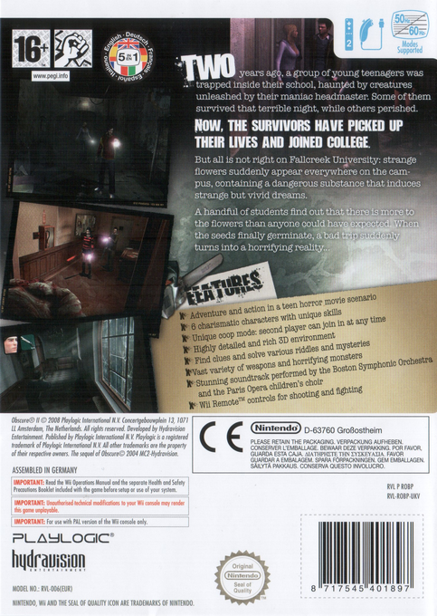Obscure 2 — box-2D-back (EU)