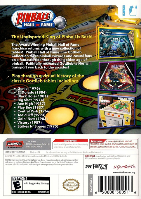 Pinball Hall Of Fame - The Williams Collection — box-2D-back (US)