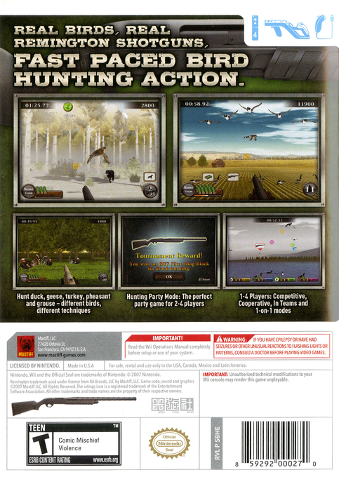 Remington Great American Bird Hunt — box-2D-back (US)