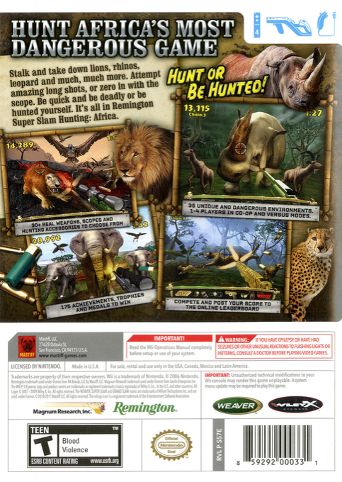 Remington Super Slam Hunting - Africa — box-2D-back (US)