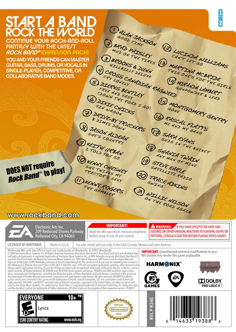 Rock Band - Country Track Pack — box-2D-back (US)