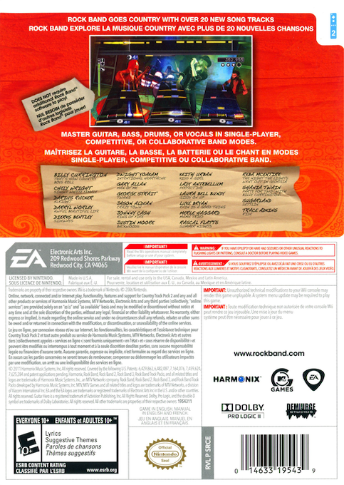 Rock Band : Country Track Pack 2 — box-2D-back (US)