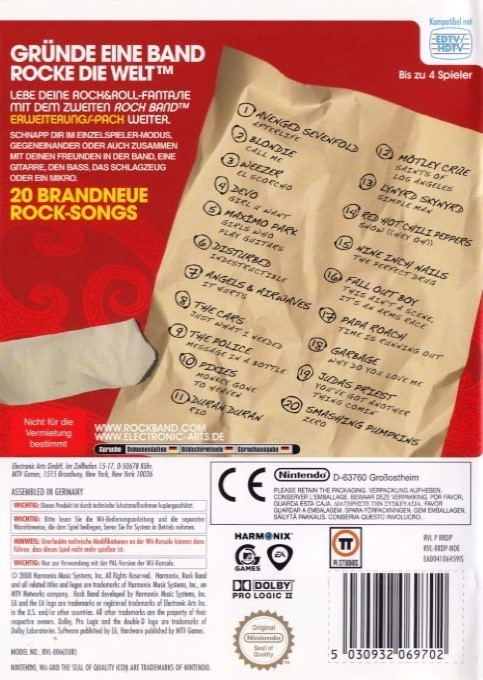 Rock Band - Track Pack Volume 2 — box-2D-back (DE)
