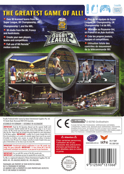 Rugby League 3 — box-2D-back (FR)