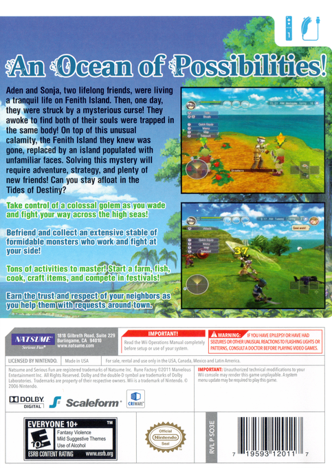Rune Factory - Tides of Destiny — box-2D-back (US)