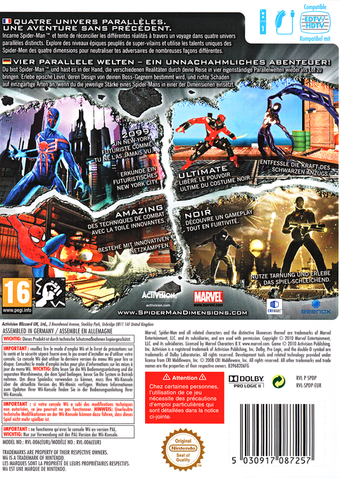 Spider-Man: Shattered Dimensions — box-2D-back (DE)