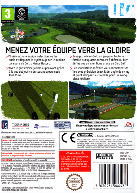Tiger Woods PGA Tour 11 — box-2D-back (FR)
