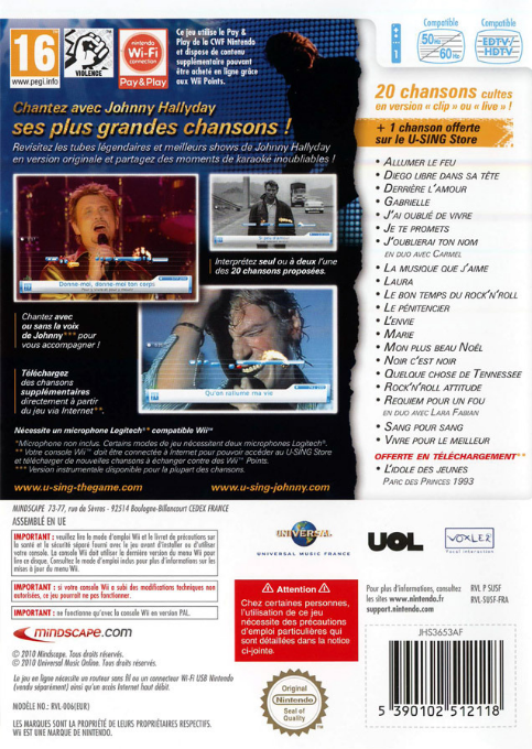 U-Sing - Johnny Hallyday — box-2D-back (FR)