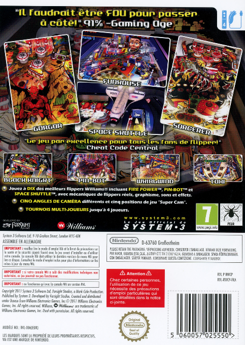 Williams Pinball Classics — box-2D-back (FR)