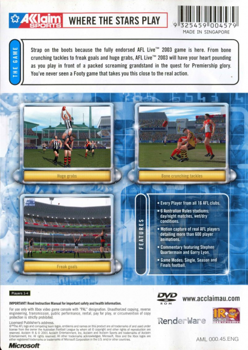 AFL Live 2003 — box-2D-back (AU)
