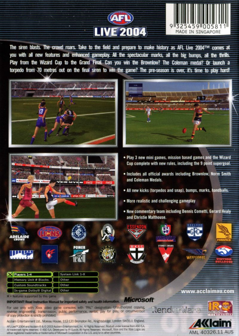 AFL Live 2004 — box-2D-back (AU)