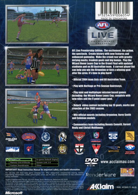 AFL Live Premiership Edition — box-2D-back (AU)